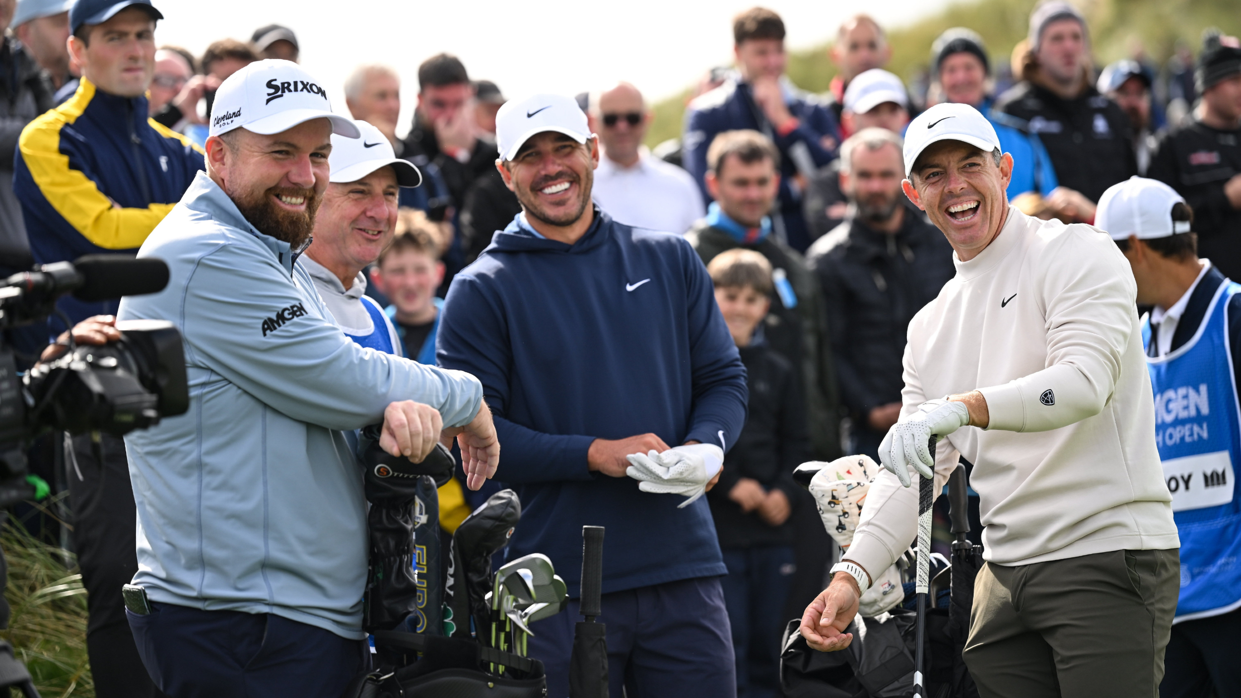 Shane Lowry, Brooks Koepka and Rory McIlroy share a joke