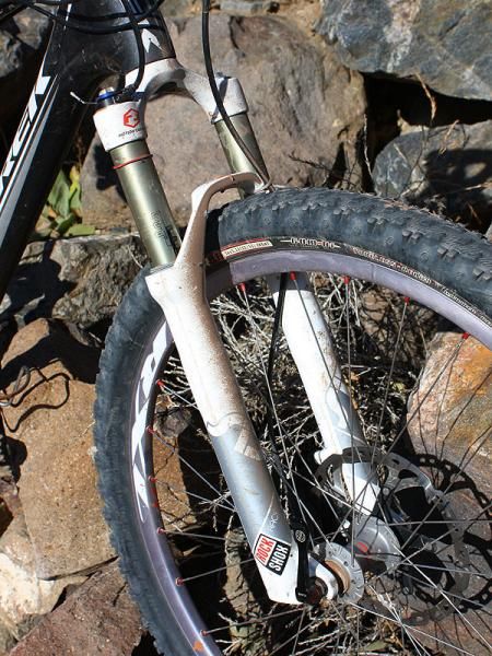 The front end of Magelky's bike is held up by a RockShox SID Race fork.
