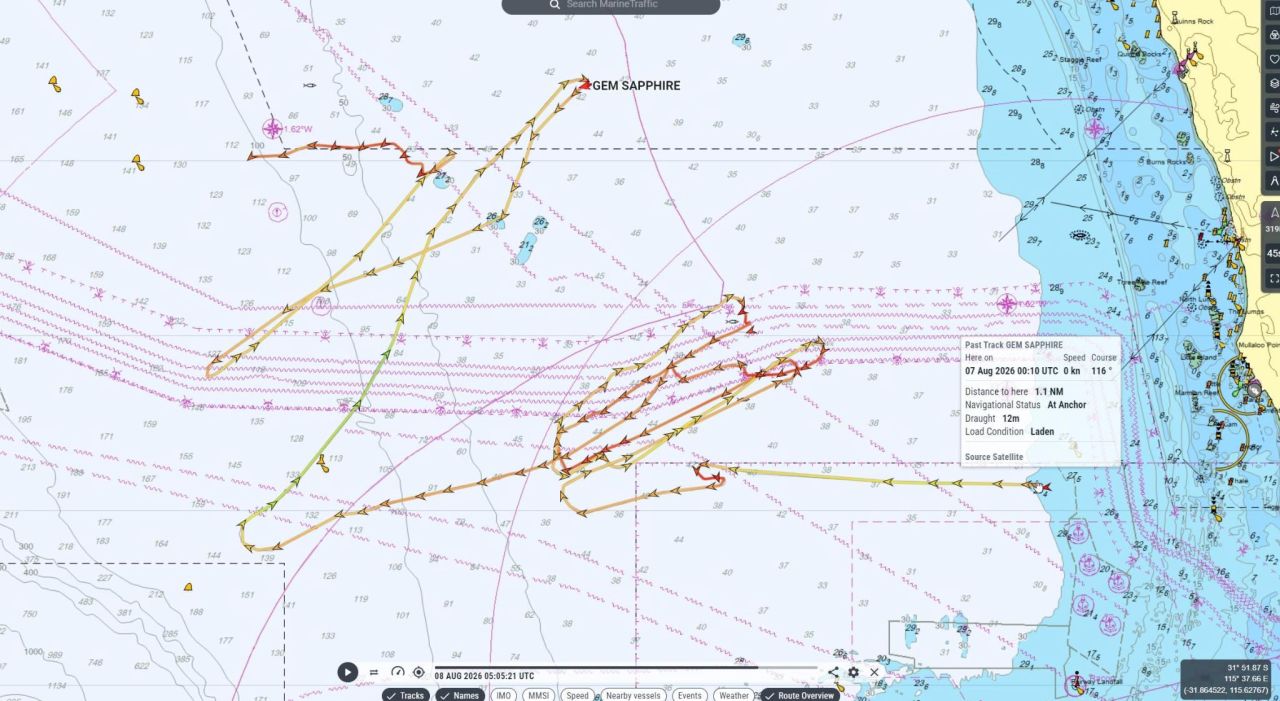 the track of vessel that Subco CEO Bevan Slattery shared on his LinkedIn post