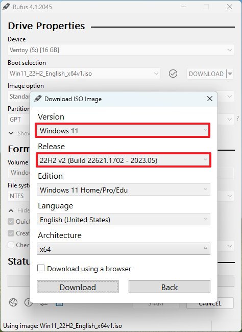 Параметры загрузки ISO-образа Windows 11