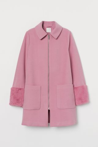 Pink coat with faux fur