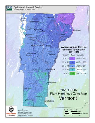 USDA Plant Hardiness Zone Map for Vermont