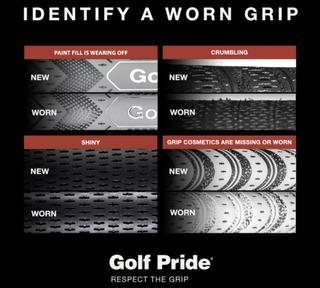 Golf Pride graphic showing used and new grips