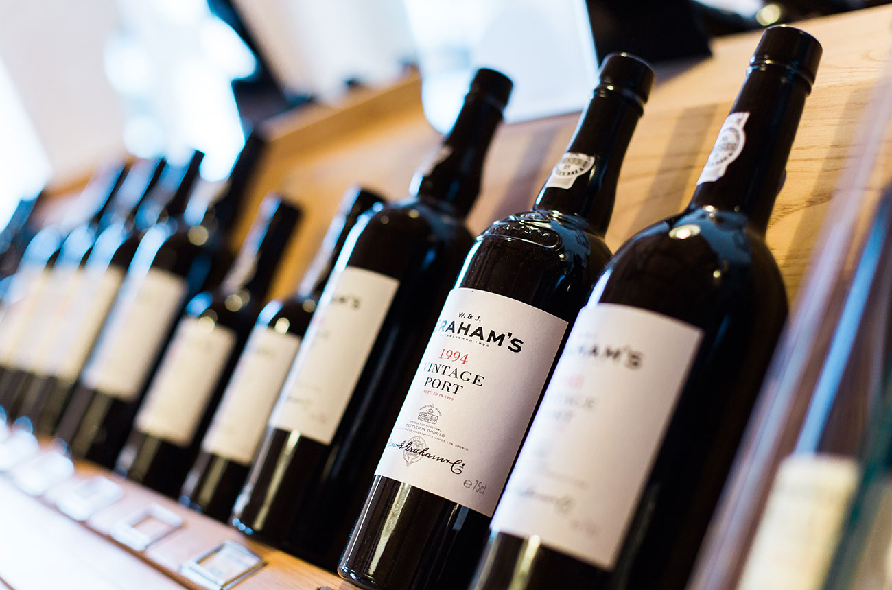 Bottles of Port at Graham's Port Lodge in Portugal.