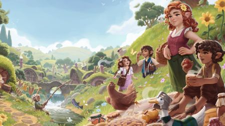 Key art of the hobbits of Bywater for the Lord of the Rings game, Tales of the Shire.