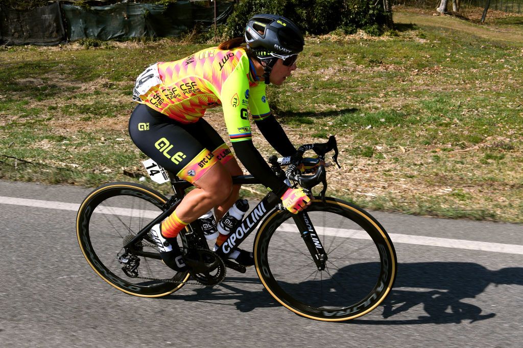 CITTIGLIO ITALY MARCH 21 Marta Bastianelli of Italy and Team Ale Btc Ljubljana during the 45th Trofeo Alfredo BindaComune di Cittiglio 2021 Womens Elite a 1418km stage from Cocquio Trevisago to Cittiglio 257m TrBinda UCIWWT on March 21 2021 in Cittiglio Italy Photo by Tim de WaeleGetty Images