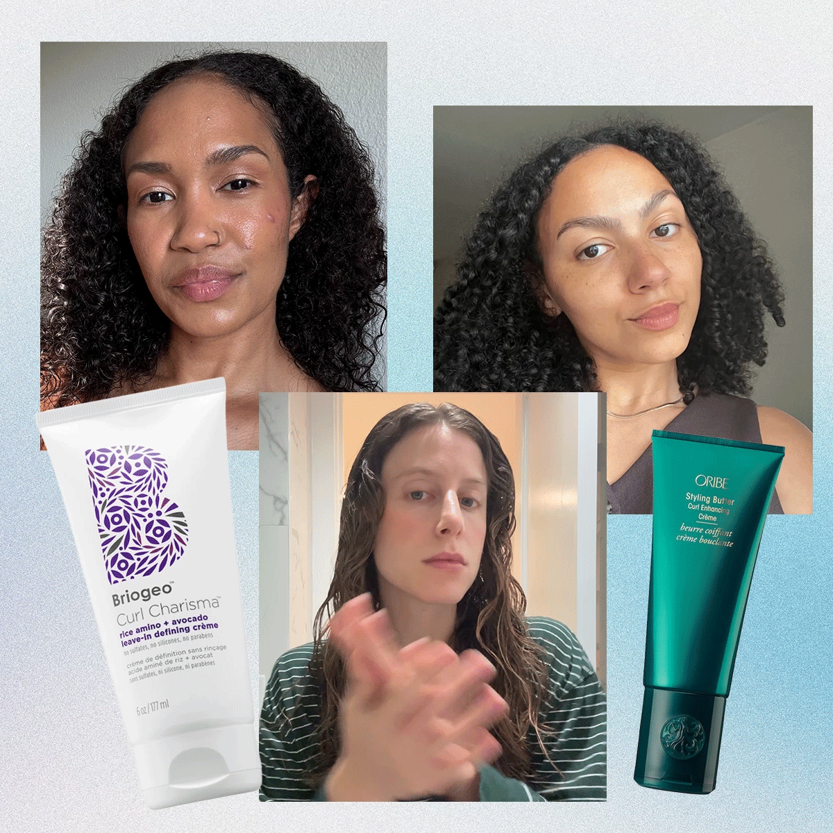Who What Wear editors Shawna Hudson, Jamie Schneider, and Sabrina Talbert testing the best leave-in conditioners for curly hair 