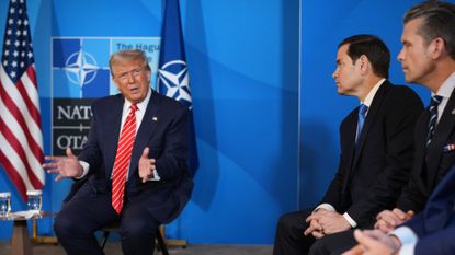 President Donald Trump at NATO summit in The Hague, with Secretary of State Marco Rubio and Defense Secretary Pete Hegseth