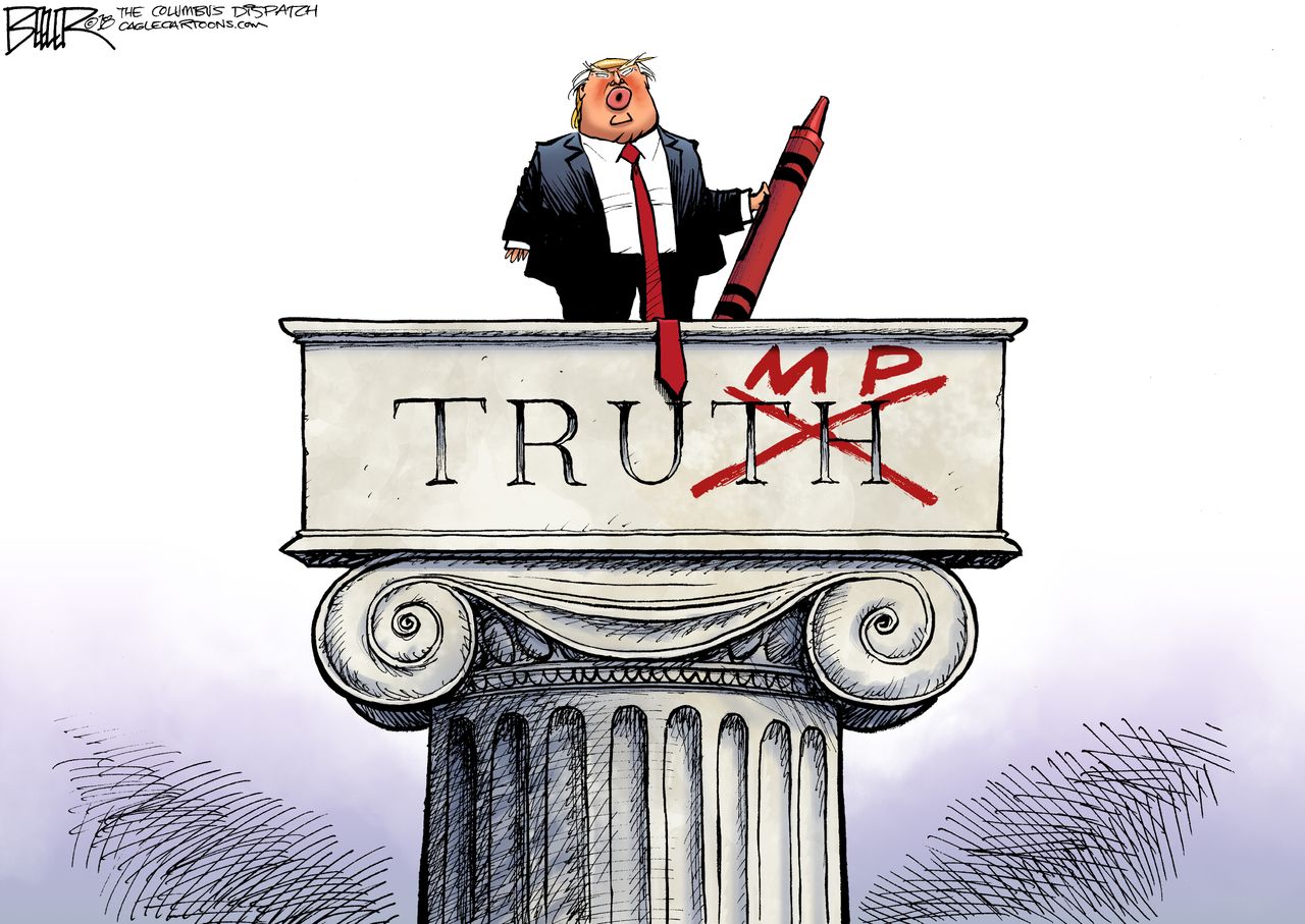 Political cartoon U.S. Trump truth freedom of the press