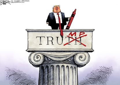 Political cartoon U.S. Trump truth freedom of the press