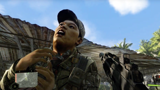 Crysis Remastered image showing Nomad holding solider