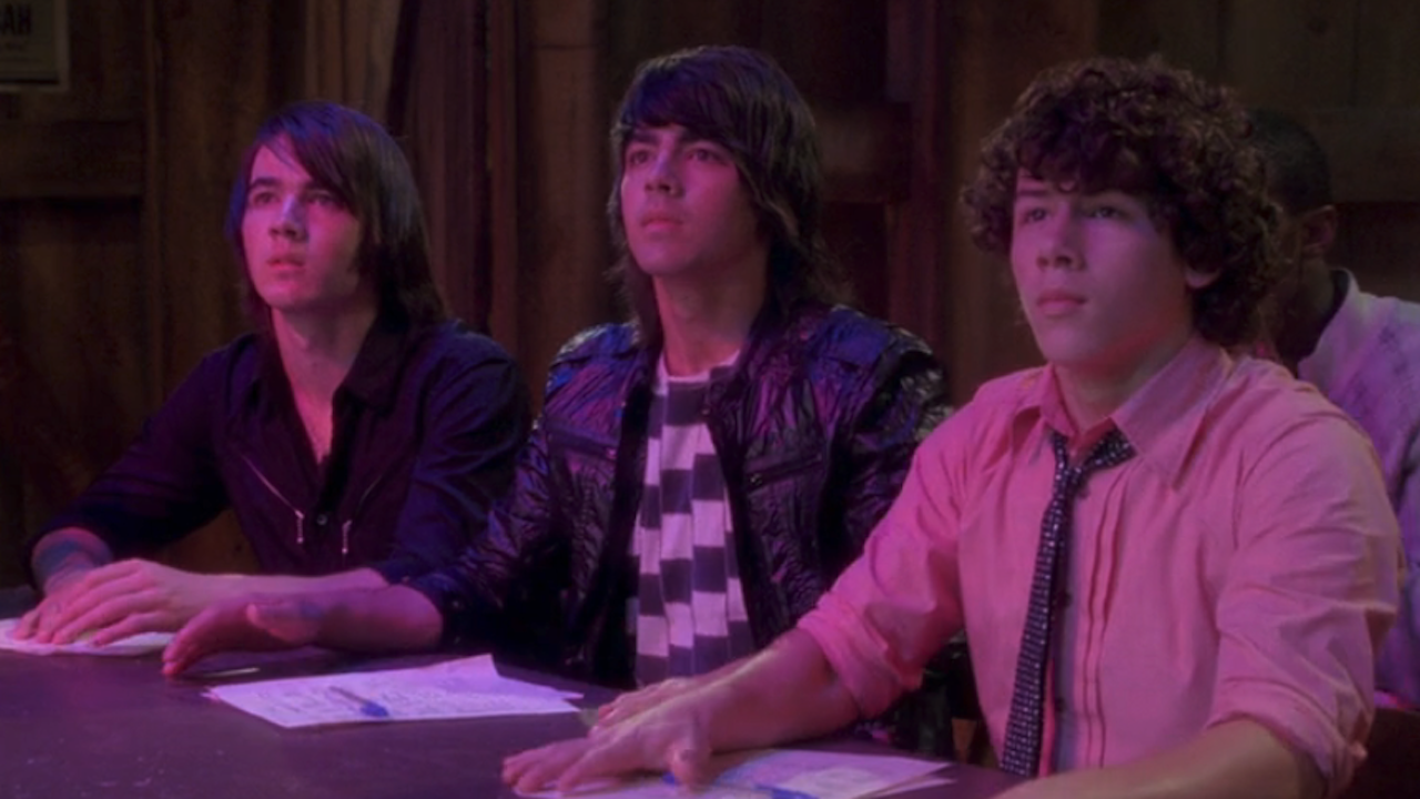 Kevin, Joe and Nick Jonas judging Camp Rock competition in first movie
