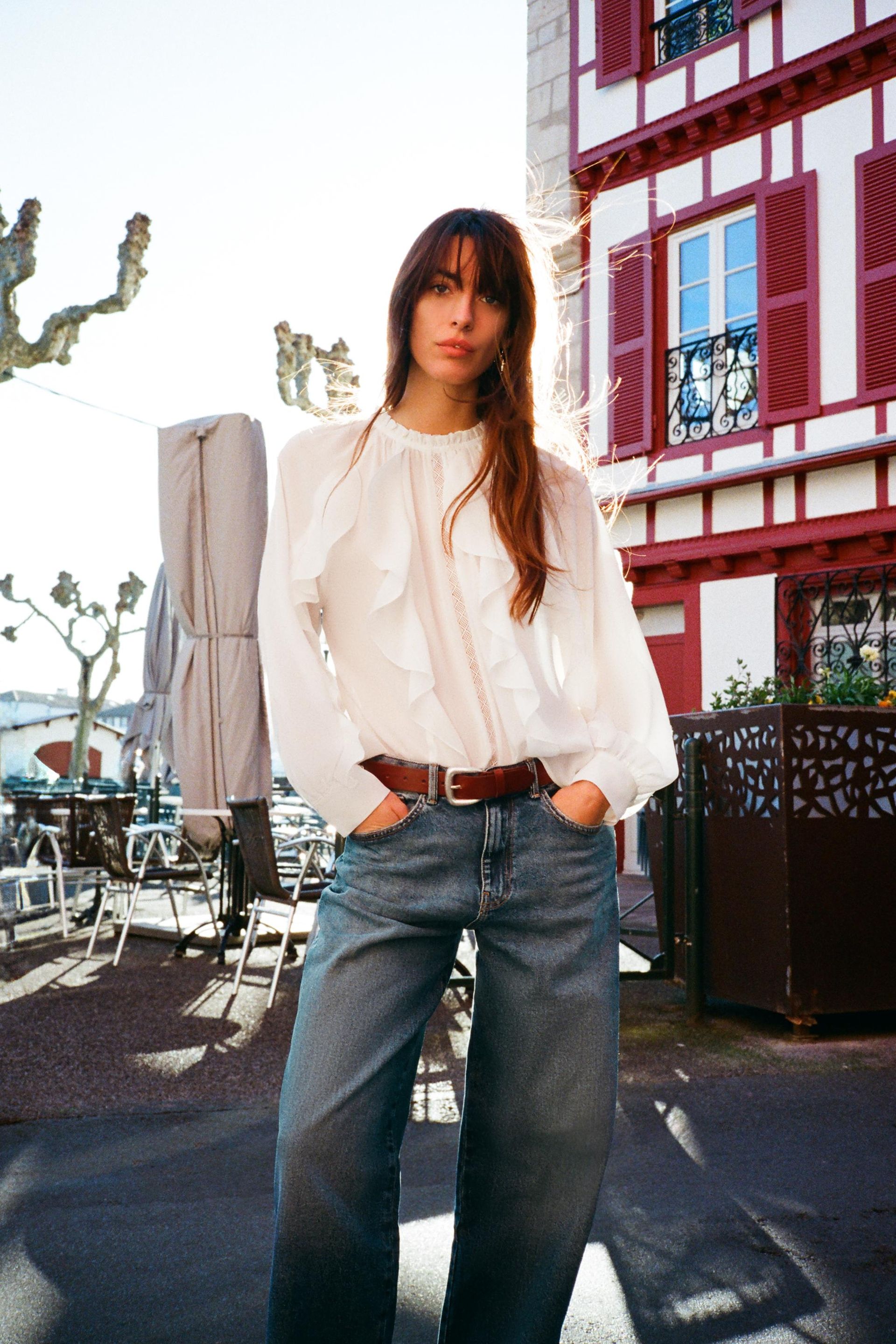 Blouse With Lace Trim Ruffle