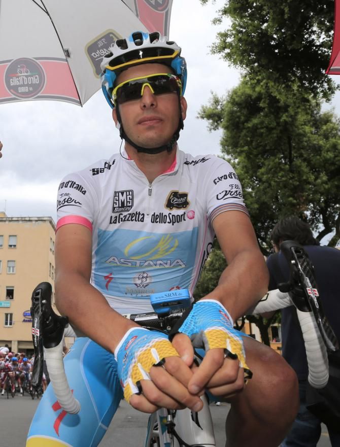Young rider classification leader Fabio Aru (Astana) awaits the start of stage 5