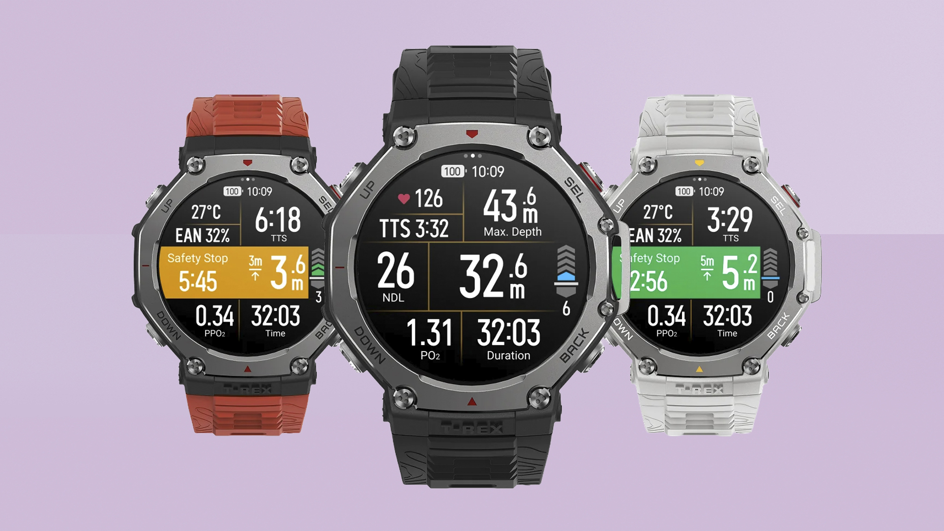 Amazfit T-Rex 3 watch renders on coloured background
