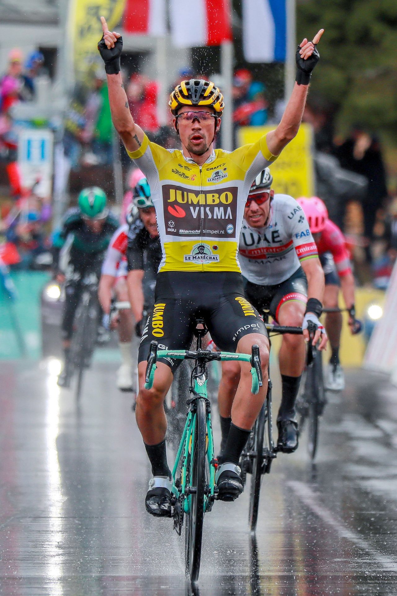 Primoz Roglic (Jumbo-Visma) wins stage 4 of the Tour de Romandie.