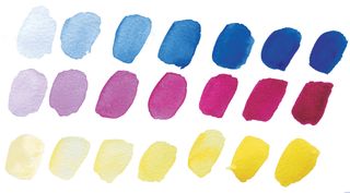 Samples of watercolours with various levels of pigment
