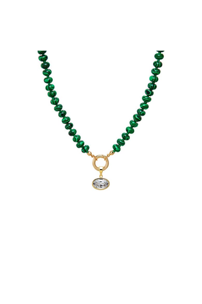 Colored Natural Stone Beaded /cz Oval Charm Necklace