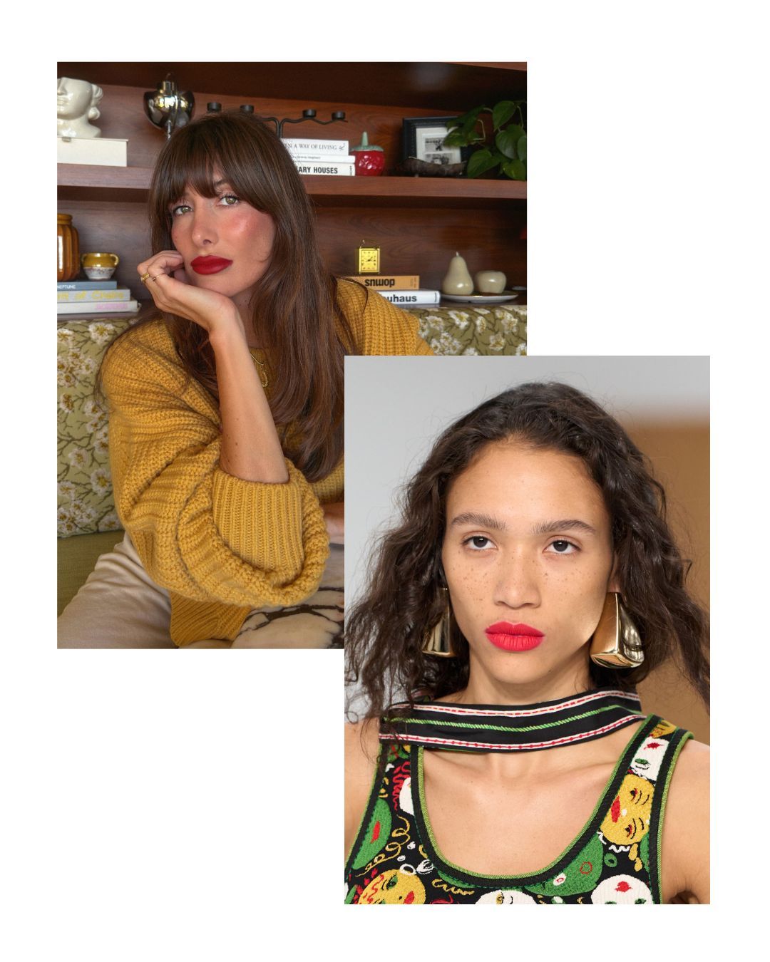 Two women wearing statement lips.