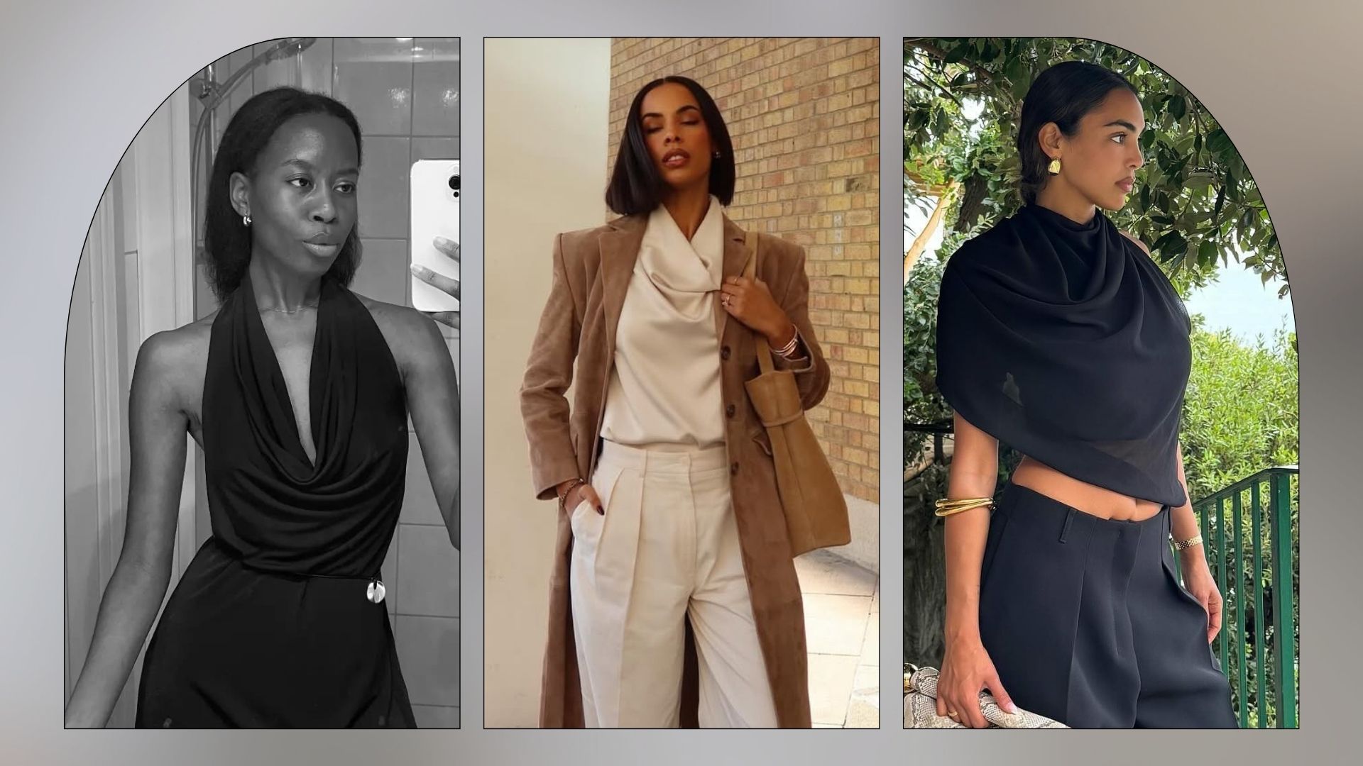 Influencer wears a cowl neck top