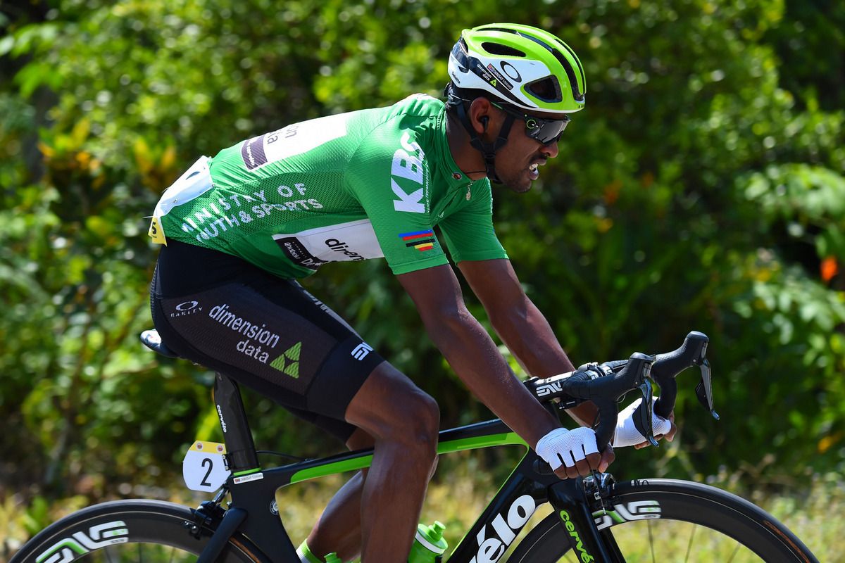 Mekseb Debesay (Dimension Data) with the onloan points jersey