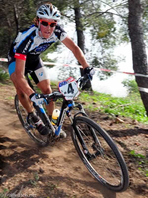 Sam Schultz (Trek Subaru) descending in the top ten riders
