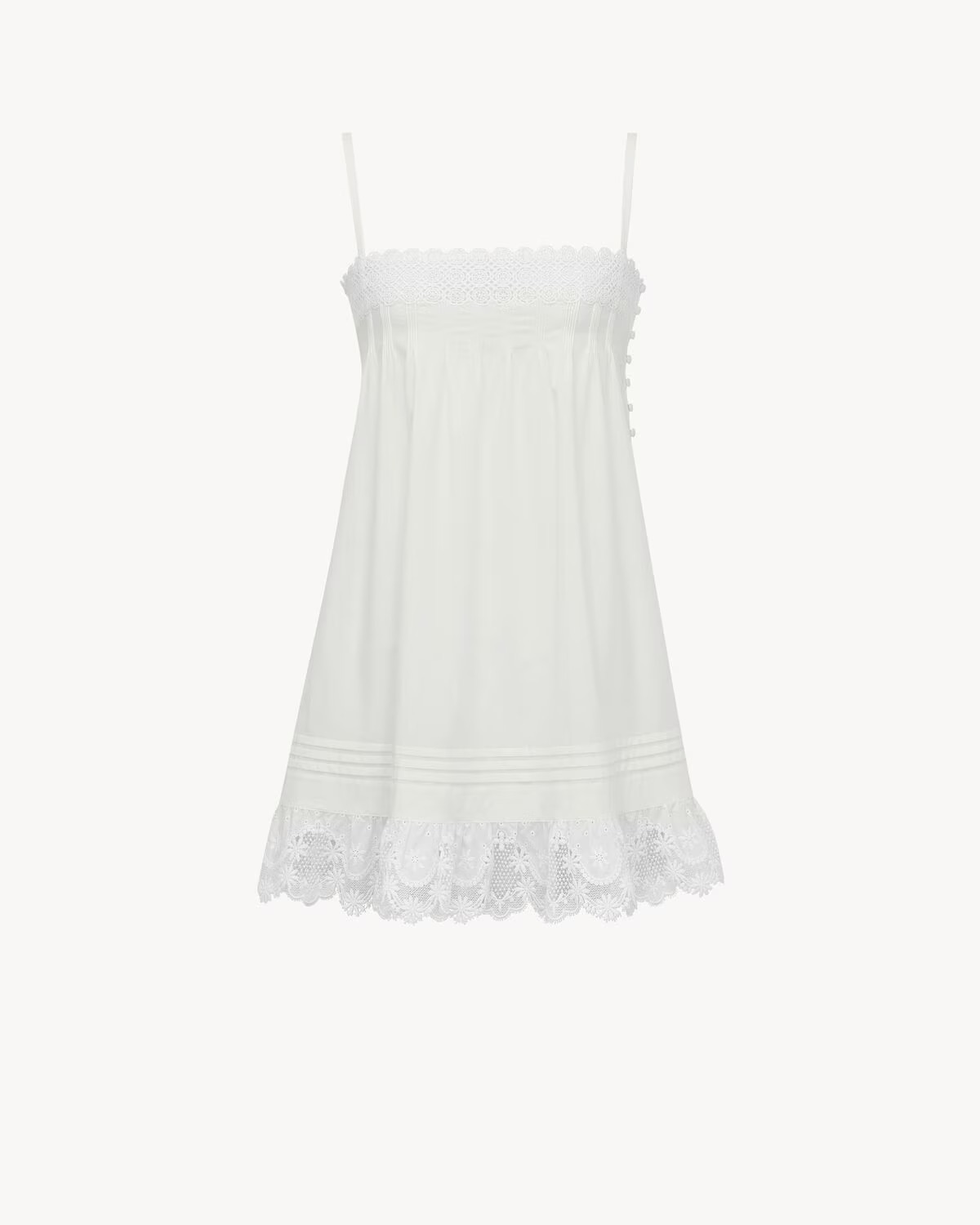 Saint Laurent, A-line Dress in Embroidered Cotton Poplin