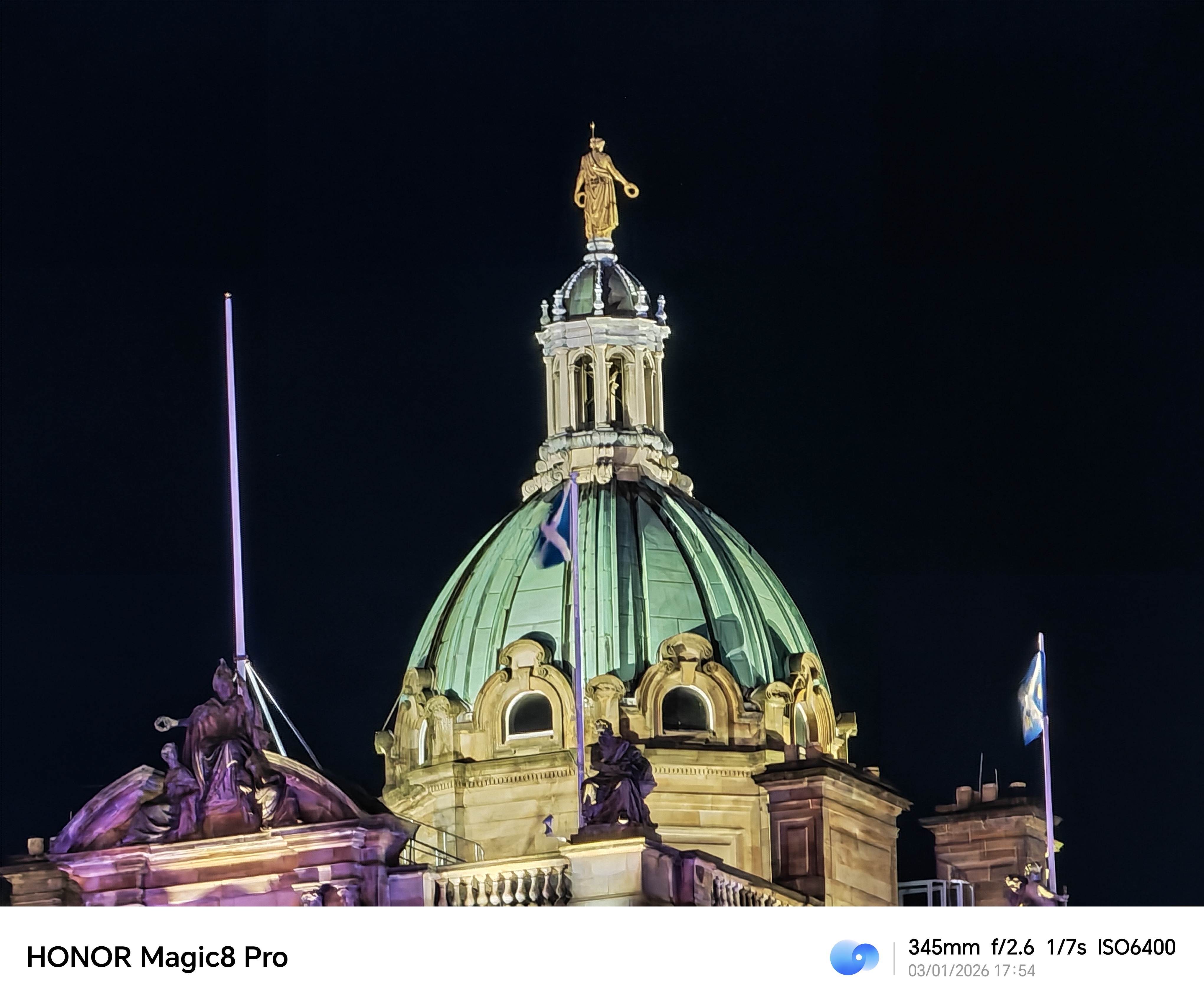 Honor Magic 8 Pro camera sample Edinburgh museum night 15x zoom