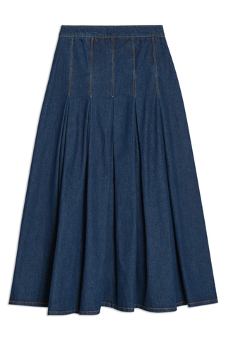 Denim Pleat Midi Skirt