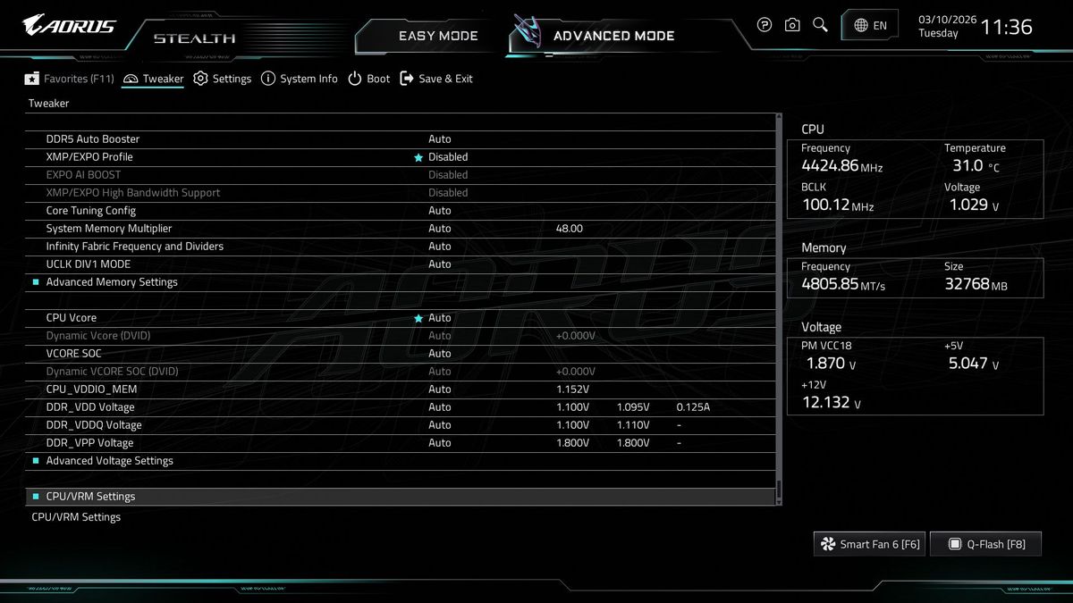 Gigabyte X870 Aorus Stealth - BIOS