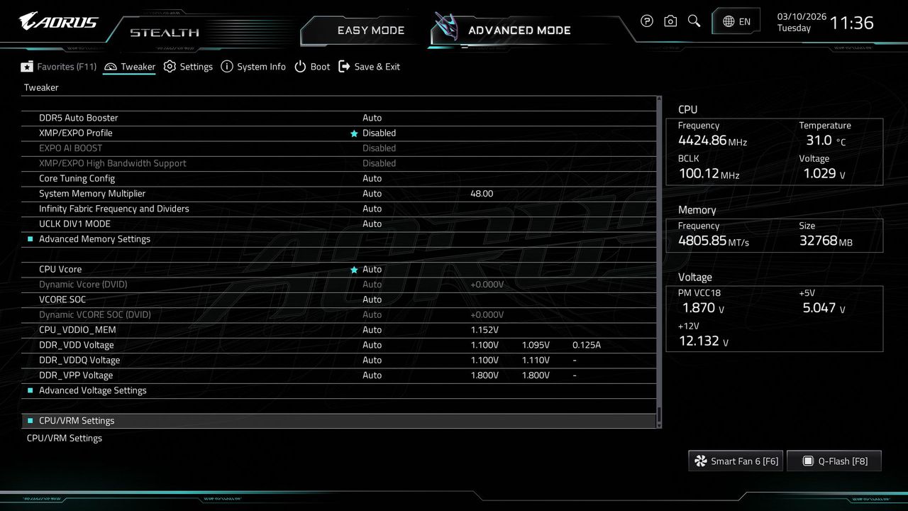 Gigabyte X870 Aorus Stealth - BIOS