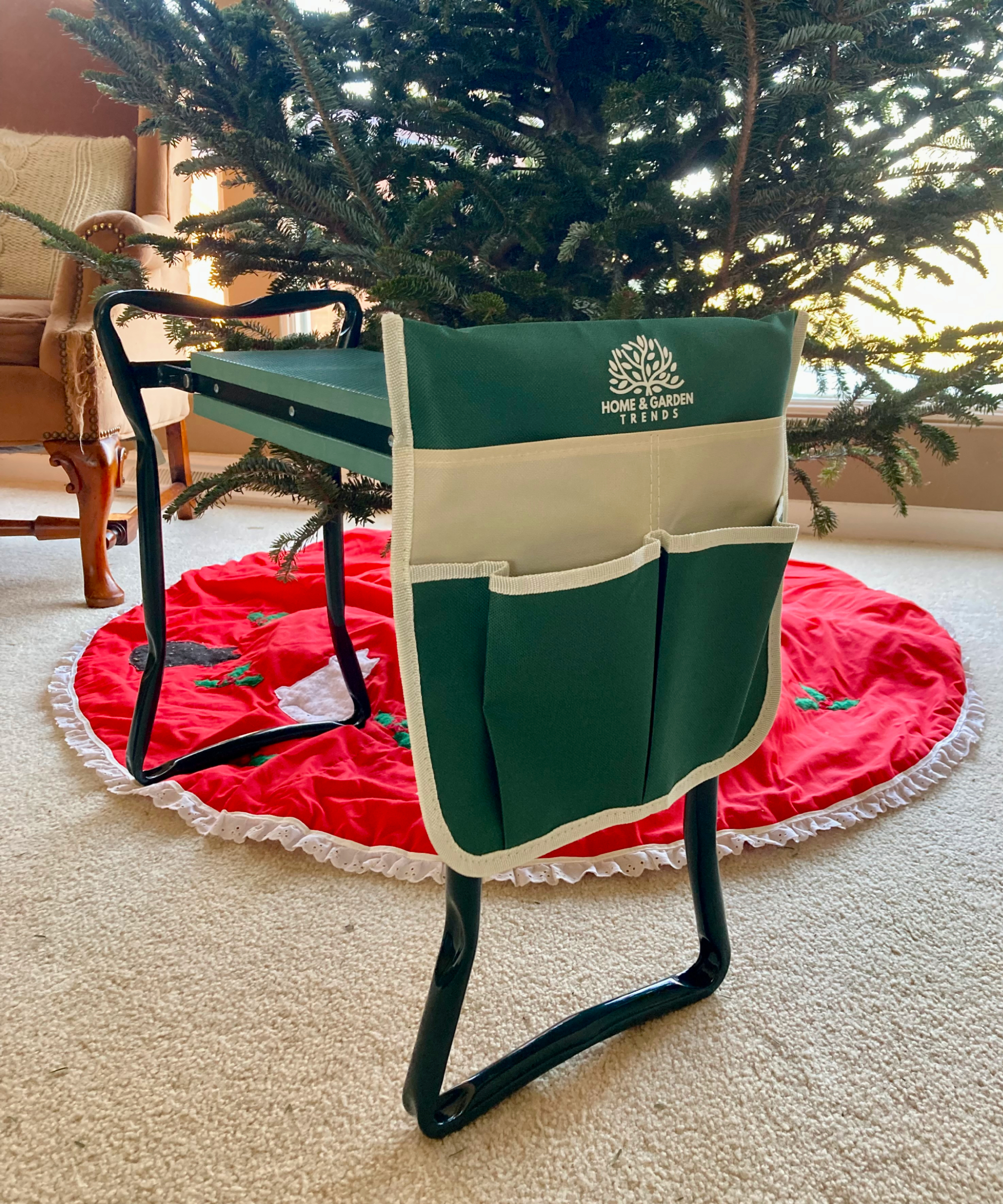 garden kneeler under Christmas tree