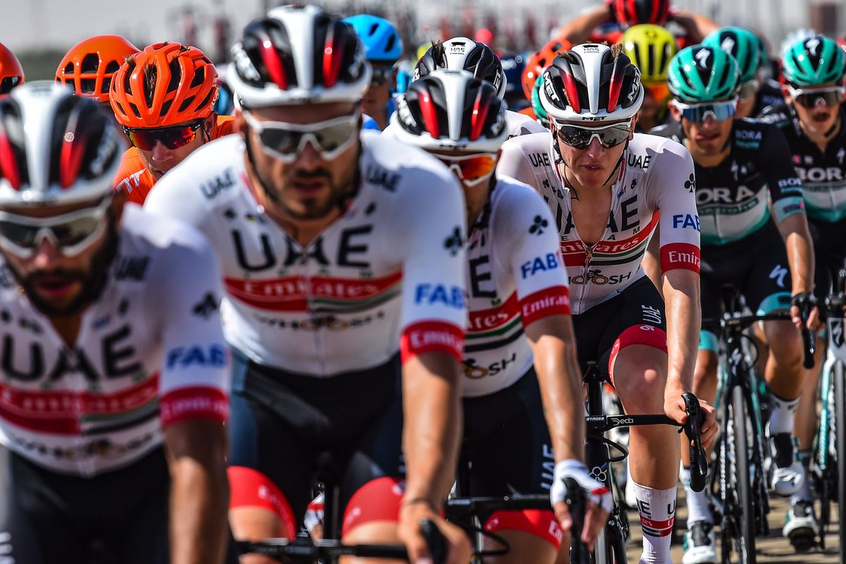 The UAE Team Emirates protected Tadej Pogacar