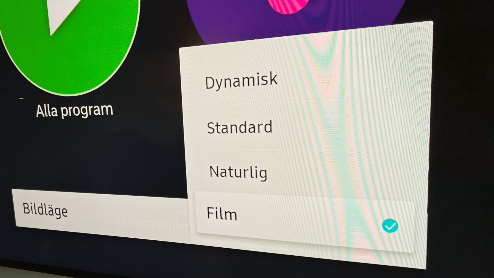 Exempel p&amp;aring; bildl&amp;auml;gen p&amp;aring; en Samsung TV