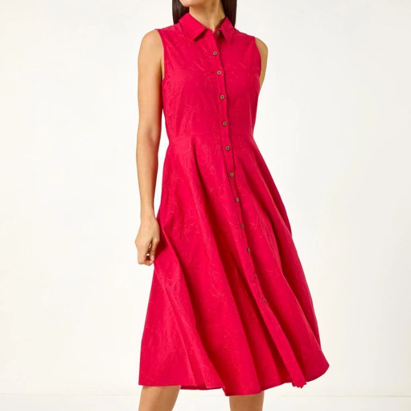 Roman, Embroidered Buttoned Midi Dress