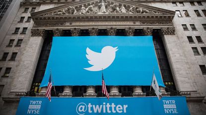 Twitter banner outside the New York Stock Exchange 