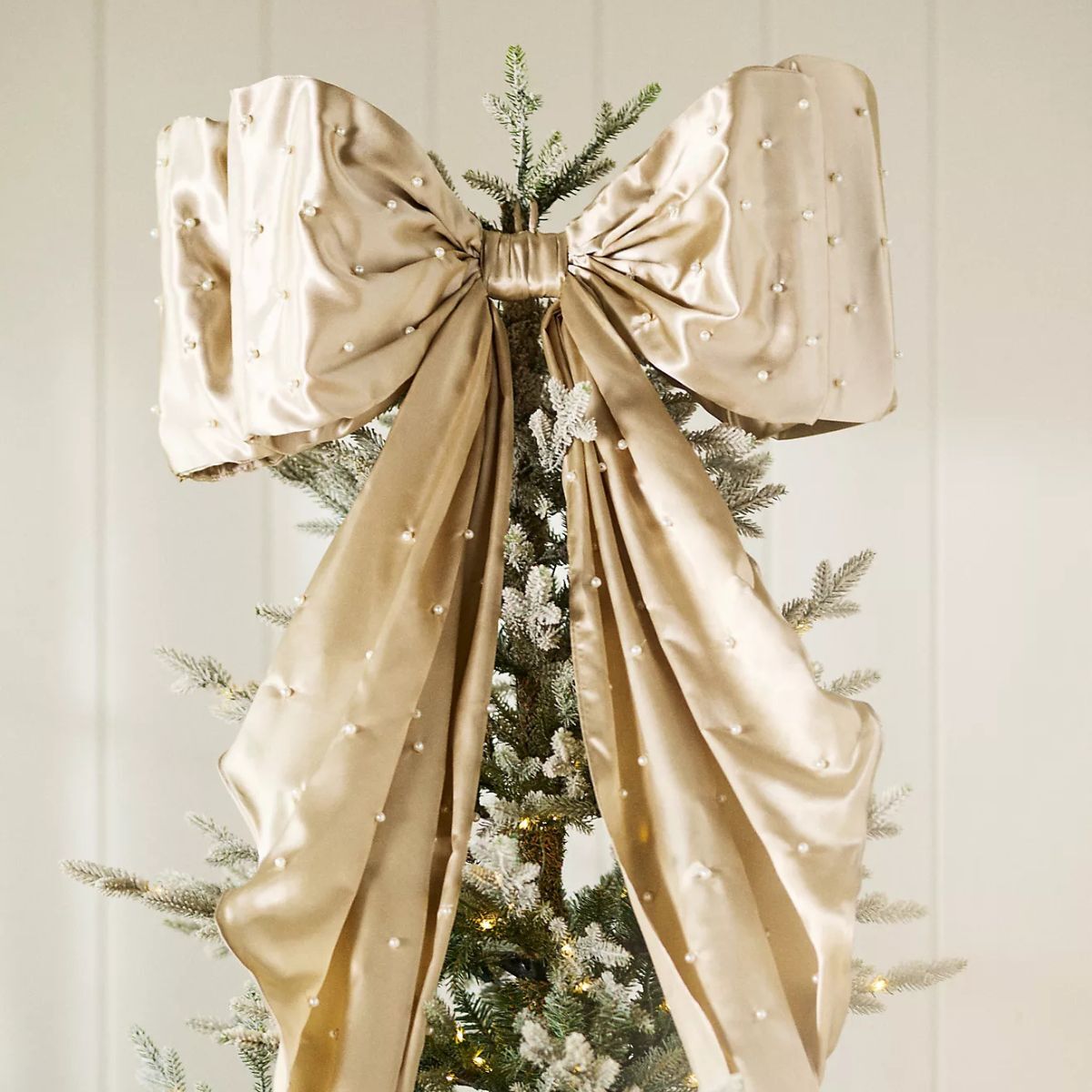Satin and pearl large bow tree topper