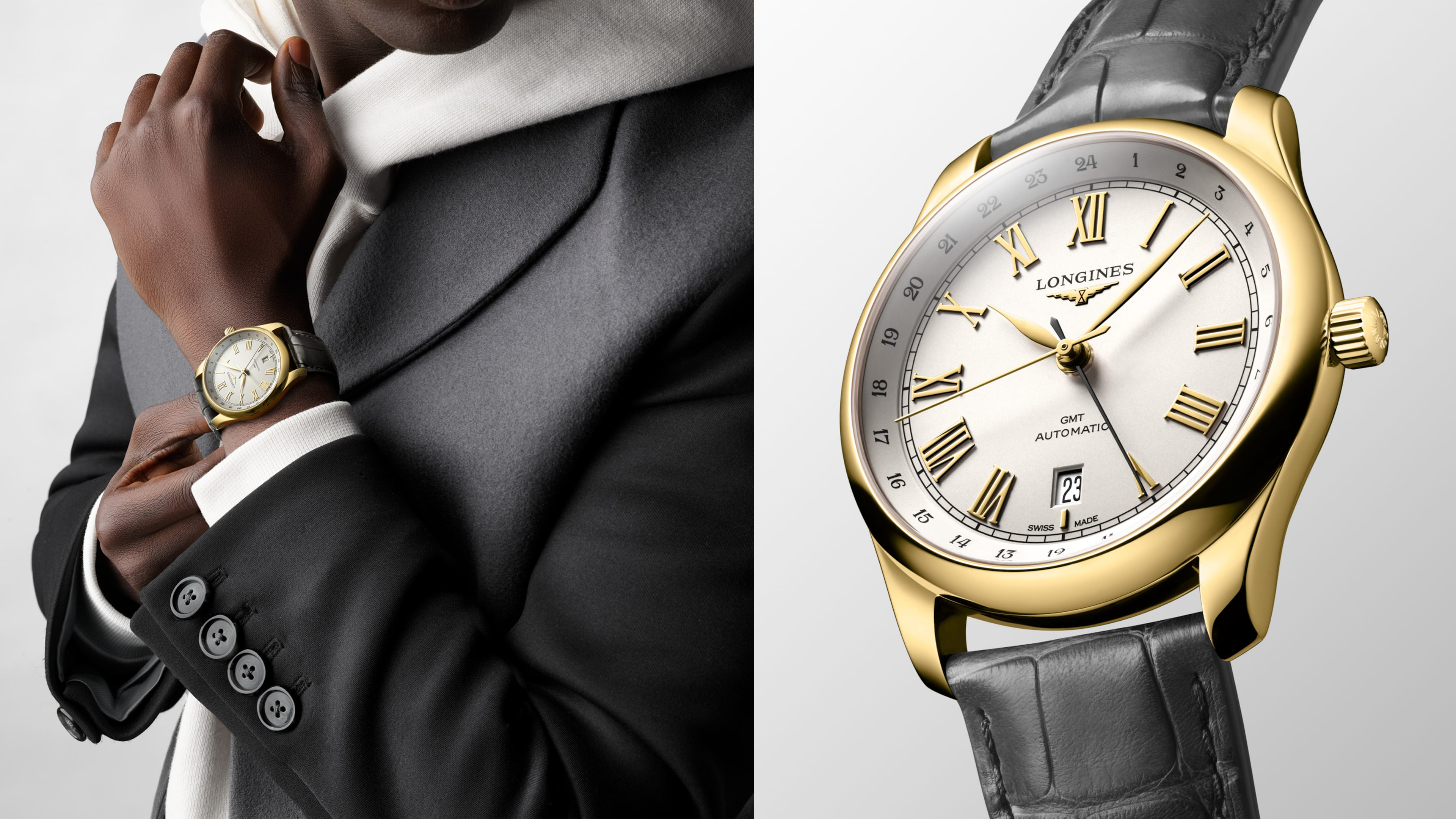 Longines Master Collection GMT has 24 hour time in a solid gold