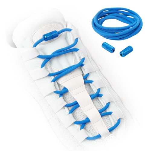 Teezy No Tie Shoe Laces for Trainers | Premium Elastic Laces &amp;amp; Screw Lock Buckle | Round Shoelaces for Adult &amp;amp; Kids | Elastic Shoelaces Black White Colourful | Rounds (electric Blue)