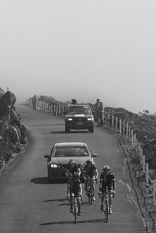 The remainder of the Jayco-2XU team near the summit of Mt.Wellington during their stage winning ride.