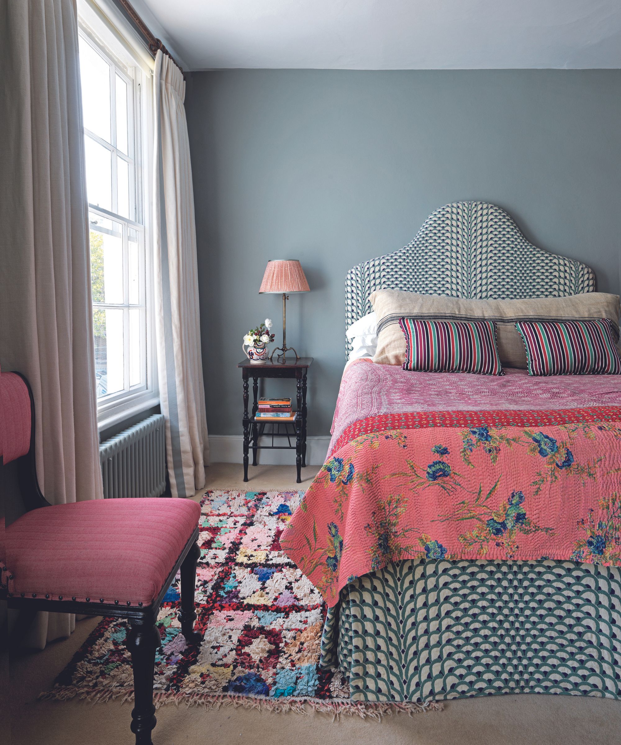 Guest bedroom with mix of pattern