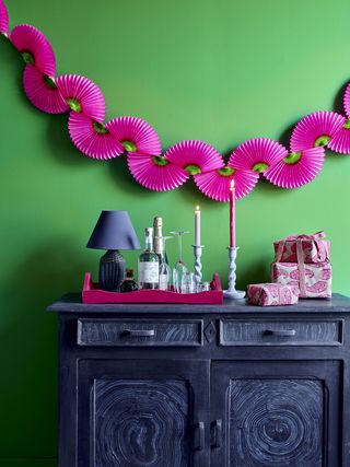 Bright green and pink Christmas decorating ideas by Annie Sloan