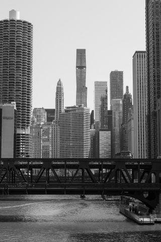 A photo of the Chicago skyline in black and white, taken on the Sony A7CR.