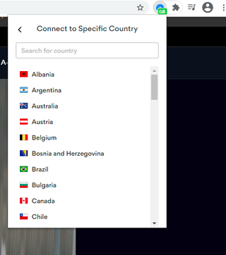 NordVPN extension - list of countries