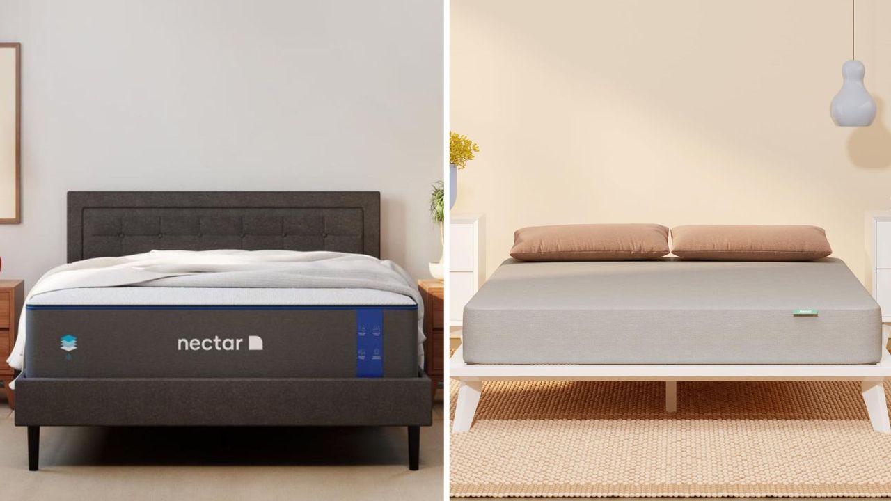 A Nectar Memory Foam Mattress next to a Siena Memory Foam Mattress.