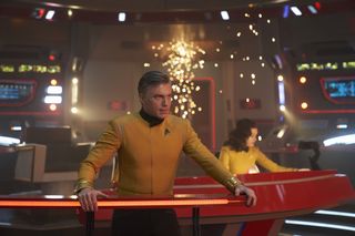 Pike (Anson Mount) guides the Enterprise through its most deadly battle yet in the "Star Trek: Discovery" Season 2 finale, "Such Sweet Sorrow – Part II."