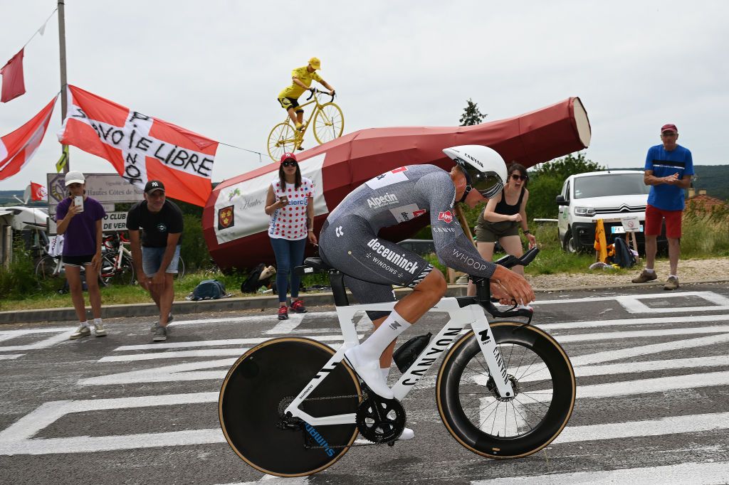 GEVREYCHAMBERTIN FRANCE JULY 05 Mathieu van der Poel of Netherlands and Team Alpecin Deceuninck sprints during the 111th Tour de France 2024 Stage 7 a 253km individual time trial stage from NuitsSaintGeorges to GevreyChambertin UCIWT on July 05 2024 in GevreyChambertin France Photo by Dario BelingheriGetty Images