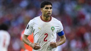 GUADALUPE, MEXICO - JUNE 29: Achraf Hakimi of Morocco looks on during the FIFA World Cup 2026 Round Of 32 match between Netherlands and Morocco at Monterrey Stadium on June 29, 2026 in Guadalupe, Mexico. (Photo by Martín Fonseca/Eurasia Sport Images/Getty Images)