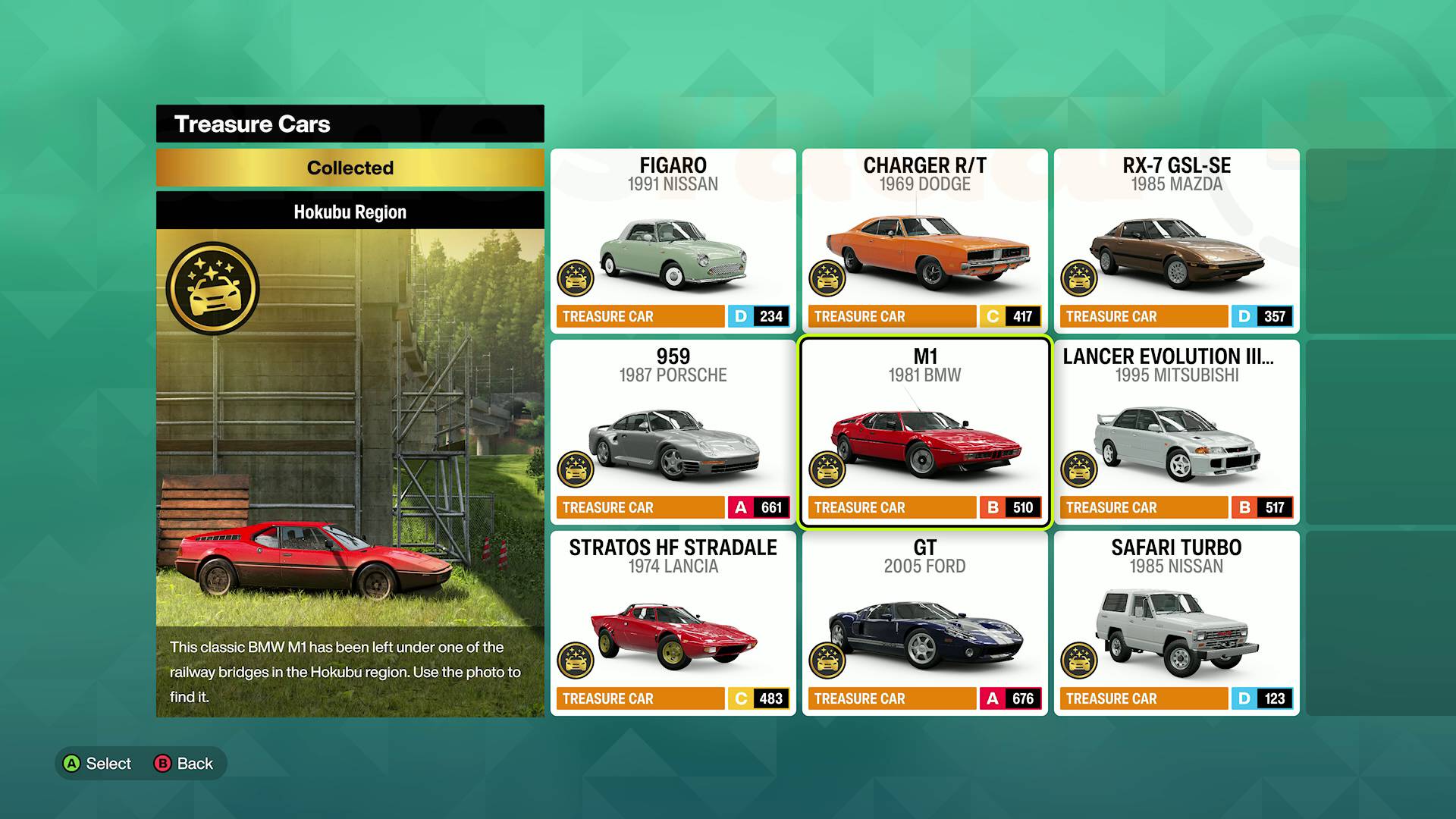Forza Horizon 6 treasure car collection menu