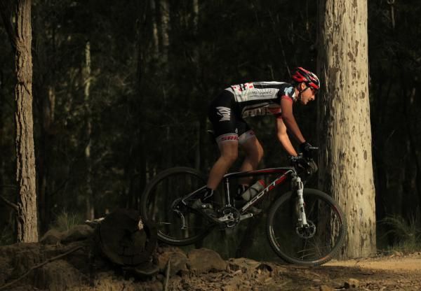 Tim Kerle negotiating one of the trail features at Coondoo Road